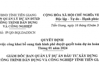 Quyết định về việc công khai bổ sung tình hình phê duyệt Quyết toán dự án hoàn thành Tháng 01 năm 2024
